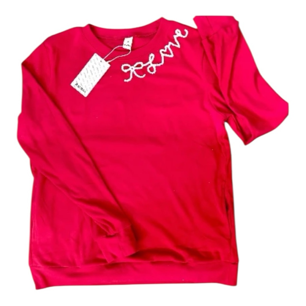 Pink NWT Soft Lightweight Fleece Sweatshirt Hand Drawn and Hand Embroidered Love